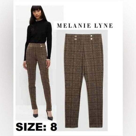 Melanie Lyne - Women’s Plaid Motif Pull-On Pants - Mushroom Mix. Size: 8. NWT - Picture 1 of 8